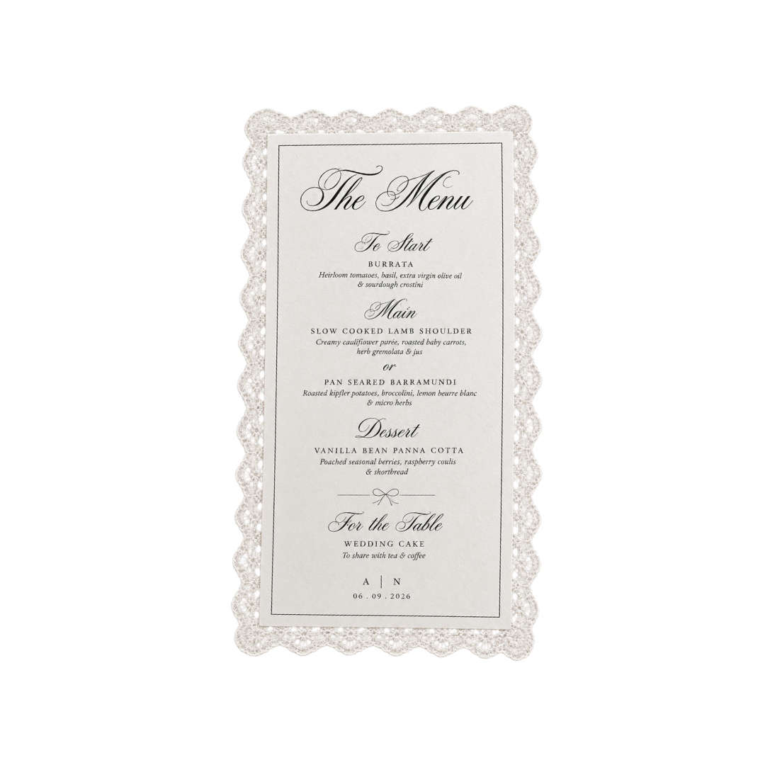 Lace Backed Menu